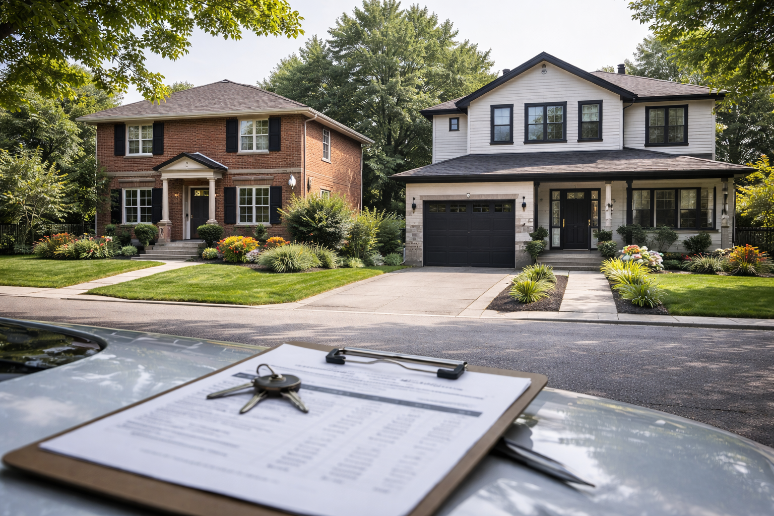 Two detached homes on the same residential street showing how similar properties can sell for different prices based on condition, presentation, and buyer perception.