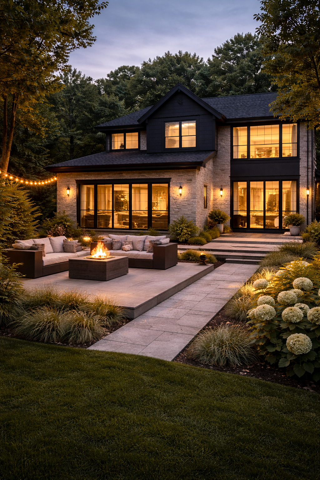 Luxury home at twilight with warm interior lighting, showcasing a market-ready property designed to attract buyers in Durham Region, Clarington, and Bowmanville.