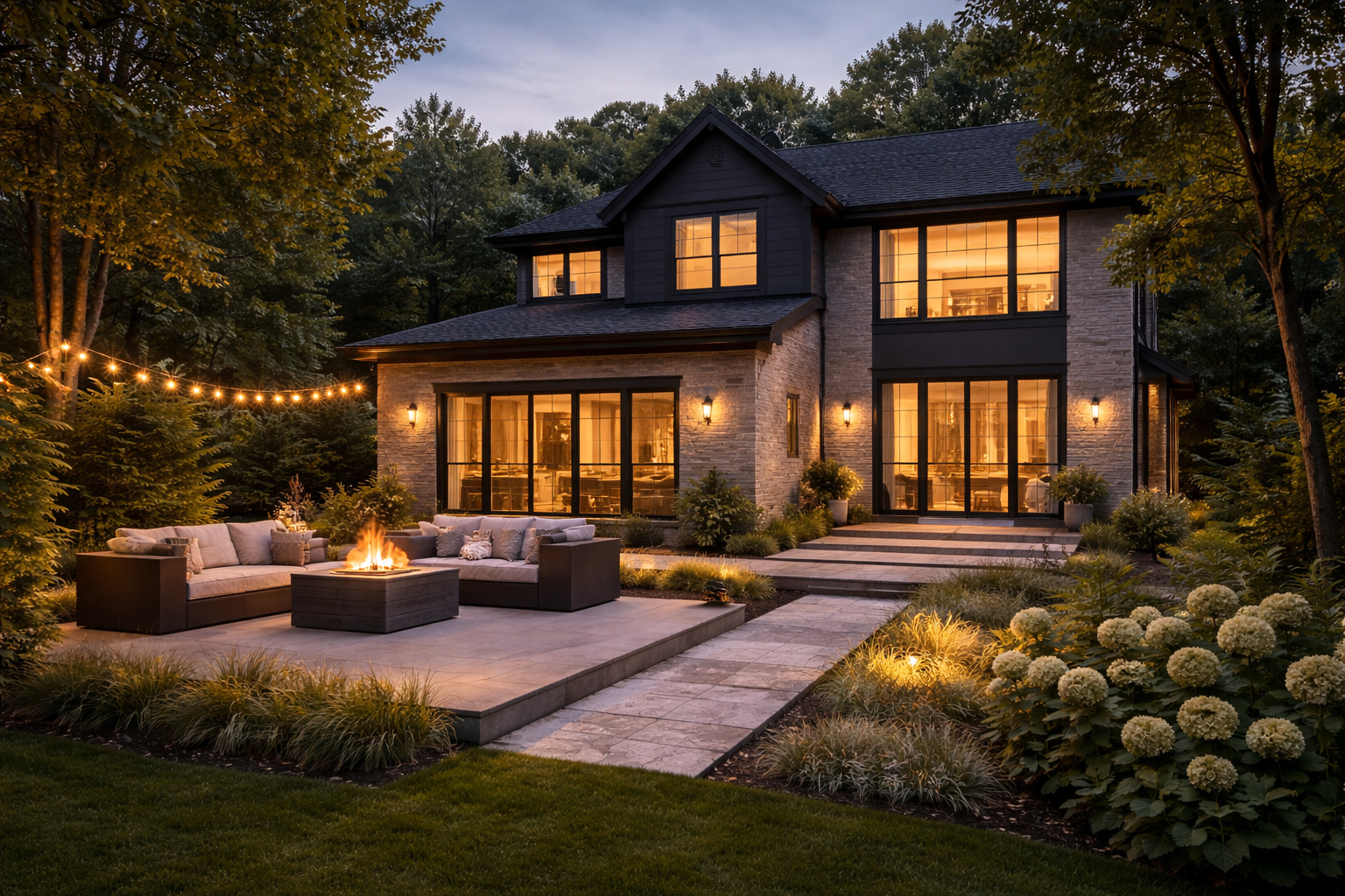 Luxury home at twilight with warm interior lighting, showcasing a market-ready property designed to attract buyers in Durham Region, Clarington, and Bowmanville.
